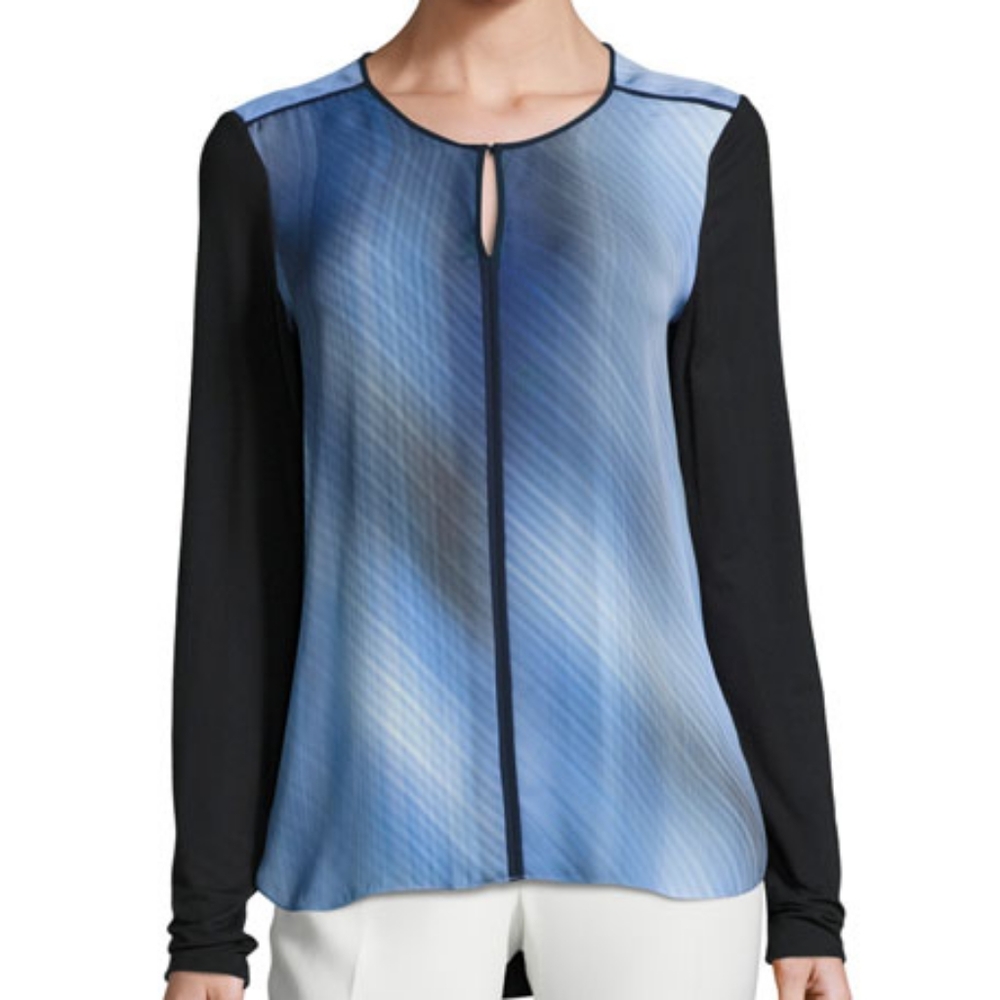 NWT Elie Tahari Amenia Fluid Silk Crepe Blouse